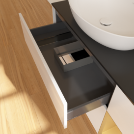 Тумба под раковину Villeroy & Boch Finion 120х50,1 см с подсветкой МДФ глянцевый белый лак/стекло черное матовое FA52HFGF