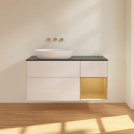 Тумба под раковину Villeroy & Boch Finion 120х50,1 см с подсветкой МДФ глянцевый белый лак/стекло черное матовое FA52HFGF