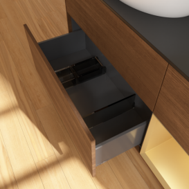 Тумба под раковину Villeroy & Boch Finion 120х50,1 см с подсветкой МДФ шпон грецкого ореха/стекло черное матовое FA52HFGN