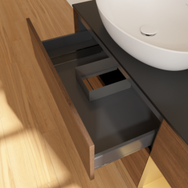 Тумба под раковину Villeroy & Boch Finion 120х50,1 см с подсветкой МДФ шпон грецкого ореха/стекло черное матовое FA52HFGN