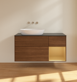 Тумба под раковину Villeroy & Boch Finion 120х50,1 см с подсветкой МДФ шпон грецкого ореха/стекло черное матовое FA52HFGN