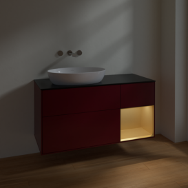 Тумба под раковину Villeroy & Boch Finion 120х50,1 см с подсветкой МДФ пион матовый лак/стекло черное матовое FA52HFHB