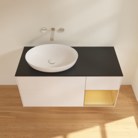 Тумба под раковину Villeroy & Boch Finion 120х50,1 см с подсветкой МДФ белый матовый лак/стекло черное матовое FA52HFMT