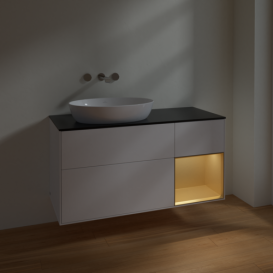 Тумба под раковину Villeroy & Boch Finion 120х50,1 см с подсветкой МДФ белый матовый лак/стекло черное матовое FA52HFMT