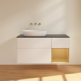 Тумба под раковину Villeroy & Boch Finion 120х50,1 см с подсветкой МДФ белый матовый лак/стекло черное матовое FA52HFMT