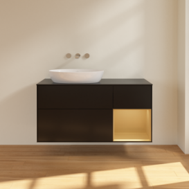 Тумба под раковину Villeroy & Boch Finion 120х50,1 см с подсветкой МДФ черный матовый лак/стекло черное матовое FA52HFPD