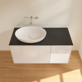 Тумба под раковину Villeroy & Boch Finion 120х50,1 см с подсветкой МДФ глянцевый белый лак/стекло черное матовое FA52MTGF