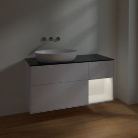 Тумба под раковину Villeroy & Boch Finion 120х50,1 см с подсветкой МДФ глянцевый белый лак/стекло черное матовое FA52MTGF