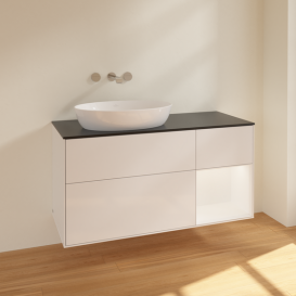 Тумба під раковину Villeroy & Boch Finion 120х50,1 см з підсвіткою МДФ білий глянцевий лак/скло чорне матове FA52MTGF