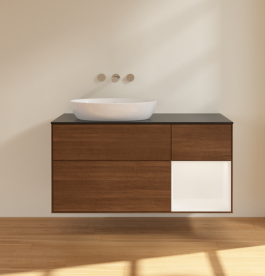 Тумба под раковину Villeroy & Boch Finion 120х50,1 см с подсветкой МДФ шпон грецкого ореха/стекло черное матовое FA52MTGN