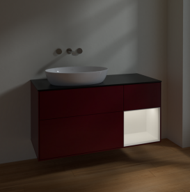 Тумба под раковину Villeroy & Boch Finion 120х50,1 см с подсветкой МДФ пион матовый лак/стекло черное матовое FA52MTHB