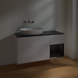 Тумба под раковину Villeroy & Boch Finion 120х50,1 см с подсветкой МДФ глянцевый белый лак/стекло черное матовое FA52PDGF