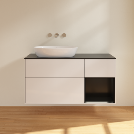 Тумба под раковину Villeroy & Boch Finion 120х50,1 см с подсветкой МДФ глянцевый белый лак/стекло черное матовое FA52PDGF