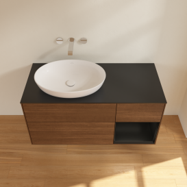 Тумба под раковину Villeroy & Boch Finion 120х50,1 см с подсветкой МДФ шпон грецкого ореха/стекло черное матовое FA52PDGN