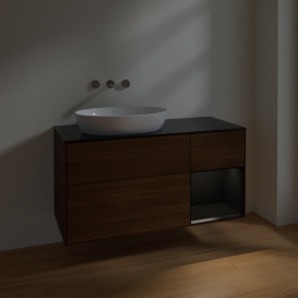 Тумба под раковину Villeroy & Boch Finion 120х50,1 см с подсветкой МДФ шпон грецкого ореха/стекло черное матовое FA52PDGN