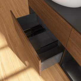 Тумба под раковину Villeroy & Boch Finion 120х50,1 см с подсветкой МДФ шпон грецкого ореха/стекло черное матовое FA52PDGN