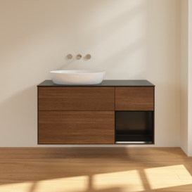 Тумба под раковину Villeroy & Boch Finion 120х50,1 см с подсветкой МДФ шпон грецкого ореха/стекло черное матовое FA52PDGN