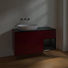 Тумба под раковину Villeroy & Boch Finion 120х50,1 см с подсветкой МДФ пион матовый лак/стекло черное матовое FA52PDHB