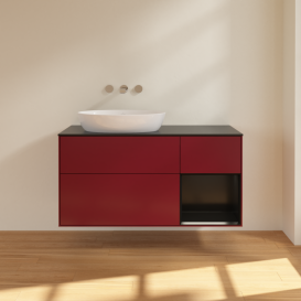 Тумба под раковину Villeroy & Boch Finion 120х50,1 см с подсветкой МДФ пион матовый лак/стекло черное матовое FA52PDHB