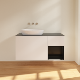 Тумба под раковину Villeroy & Boch Finion 120х50,1 см с подсветкой МДФ белый матовый лак/стекло черное матовое FA52PDMT