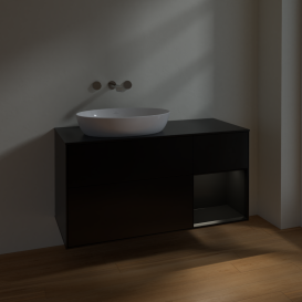 Тумба под раковину Villeroy & Boch Finion 120х50,1 см с подсветкой МДФ черный матовый лак/стекло черное матовое FA52PDPD