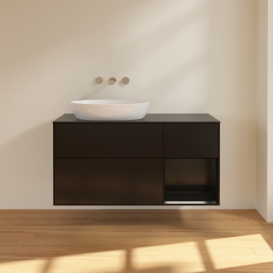 Тумба под раковину Villeroy & Boch Finion 120х50,1 см с подсветкой МДФ черный матовый лак/стекло черное матовое FA52PDPD