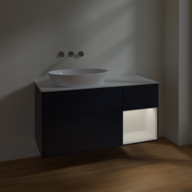 Тумба под раковину Villeroy & Boch Finion 120х50,1 см с подсветкой МДФ темно-синий матовый лак/стекло белое матовое FA51GFHG