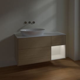 Тумба под раковину Villeroy & Boch Finion 120х50,1 см с подсветкой МДФ шпон дуба/стекло белое матовое FA51GFPC