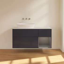 Тумба под раковину Villeroy & Boch Finion 120х50,1 см с подсветкой МДФ темно-синий матовый лак/стекло белое матовое FA51GKHG