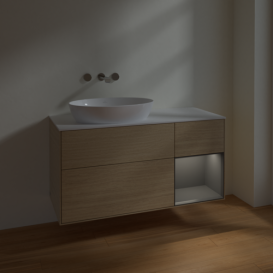 Тумба под раковину Villeroy & Boch Finion 120х50,1 см с подсветкой МДФ шпон дуба/стекло белое матовое FA51GKPC
