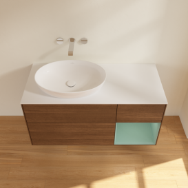 Тумба под раковину Villeroy & Boch Finion 120х50,1 см с подсветкой МДФ шпон грецкого ореха/стекло белое матовое FA51GMGN