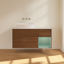 Тумба под раковину Villeroy & Boch Finion 120х50,1 см с подсветкой МДФ шпон грецкого ореха/стекло белое матовое FA51GMGN