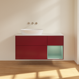 Тумба под раковину Villeroy & Boch Finion 120х50,1 см с подсветкой МДФ пион матовый лак/стекло белое матовое FA51GMHB