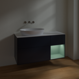Тумба под раковину Villeroy & Boch Finion 120х50,1 см с подсветкой МДФ темно-синий матовый лак/стекло белое матовое FA51GMHG