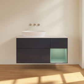 Тумба под раковину Villeroy & Boch Finion 120х50,1 см с подсветкой МДФ темно-синий матовый лак/стекло белое матовое FA51GMHG