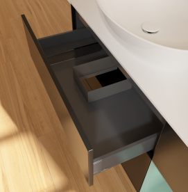 Тумба под раковину Villeroy & Boch Finion 120х50,1 см с подсветкой МДФ черный матовый лак/стекло белое матовое FA51GMPD