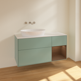 Тумба под раковину Villeroy & Boch Finion 120х50,1 см с подсветкой МДФ оливковый матовый лак/стекло белое матовое FA51GNGM