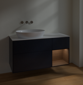 Тумба под раковину Villeroy & Boch Finion 120х50,1 см с подсветкой МДФ темно-синий матовый лак/стекло белое матовое FA51GNHG