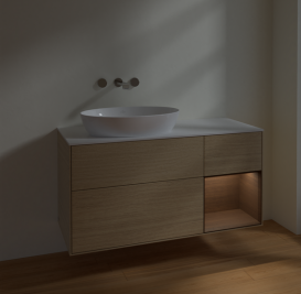 Тумба под раковину Villeroy & Boch Finion 120х50,1 см с подсветкой МДФ шпон дуба/стекло белое матовое FA51GNPC