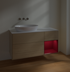 Тумба под раковину Villeroy & Boch Finion 120х50,1 см с подсветкой МДФ шпон дуба/стекло белое матовое FA51HBPC