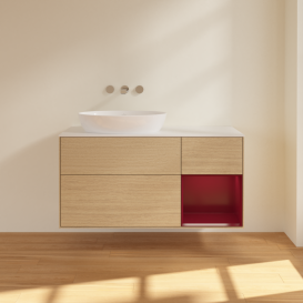 Тумба под раковину Villeroy & Boch Finion 120х50,1 см с подсветкой МДФ шпон дуба/стекло белое матовое FA51HBPC