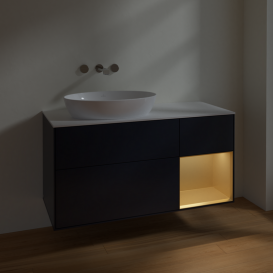 Тумба под раковину Villeroy & Boch Finion 120х50,1 см с подсветкой МДФ темно-синий матовый лак/стекло белое матовое FA51HFHG