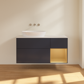 Тумба под раковину Villeroy & Boch Finion 120х50,1 см с подсветкой МДФ темно-синий матовый лак/стекло белое матовое FA51HFHG