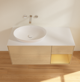 Тумба под раковину Villeroy & Boch Finion 120х50,1 см с подсветкой МДФ шпон дуба/стекло белое матовое FA51HFPC