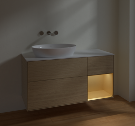 Тумба под раковину Villeroy & Boch Finion 120х50,1 см с подсветкой МДФ шпон дуба/стекло белое матовое FA51HFPC