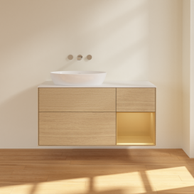 Тумба под раковину Villeroy & Boch Finion 120х50,1 см с подсветкой МДФ шпон дуба/стекло белое матовое FA51HFPC