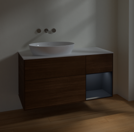 Тумба под раковину Villeroy & Boch Finion 120х50,1 см с подсветкой МДФ шпон грецкого ореха/стекло белое матовое FA51HGGN