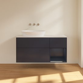 Тумба под раковину Villeroy & Boch Finion 120х50,1 см с подсветкой МДФ темно-синий матовый лак/стекло белое матовое FA51HGHG