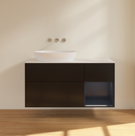 Тумба под раковину Villeroy & Boch Finion 120х50,1 см с подсветкой МДФ черный матовый лак/стекло белое матовое FA51HGPD