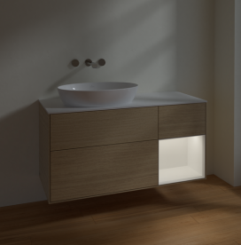 Тумба под раковину Villeroy & Boch Finion 120х50,1 см с подсветкой МДФ шпон дуба/стекло белое матовое FA51MTPC